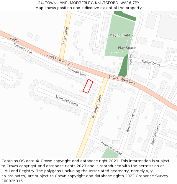 24, TOWN LANE, MOBBERLEY, KNUTSFORD, WA16 7PY: Location map and indicative extent of plot