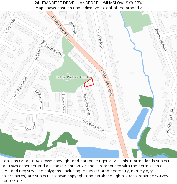 24, TRANMERE DRIVE, HANDFORTH, WILMSLOW, SK9 3BW: Location map and indicative extent of plot