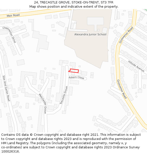 24, TRECASTLE GROVE, STOKE-ON-TRENT, ST3 7FR: Location map and indicative extent of plot