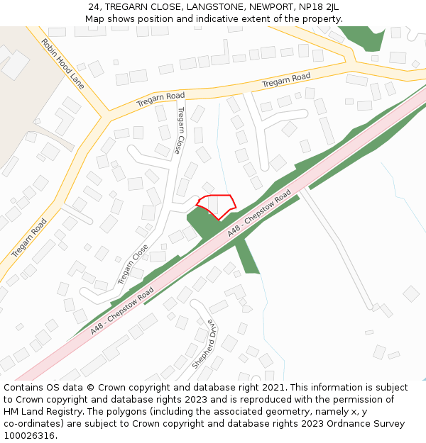 24, TREGARN CLOSE, LANGSTONE, NEWPORT, NP18 2JL: Location map and indicative extent of plot