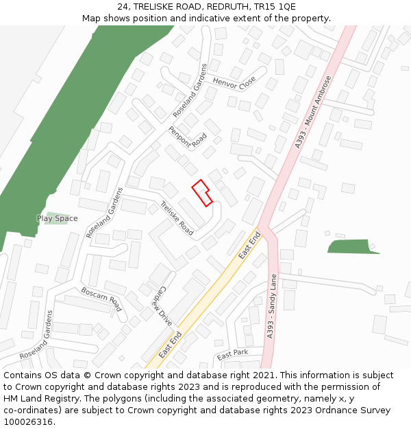 24, TRELISKE ROAD, REDRUTH, TR15 1QE: Location map and indicative extent of plot