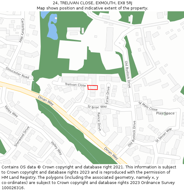 24, TRELIVAN CLOSE, EXMOUTH, EX8 5RJ: Location map and indicative extent of plot