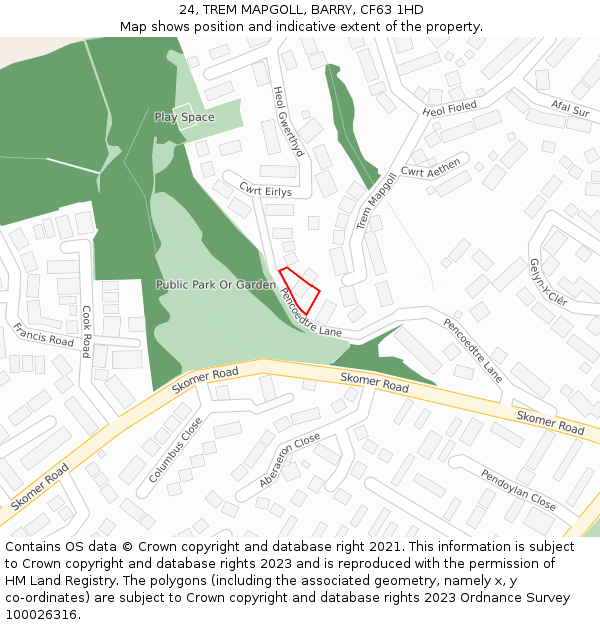 24, TREM MAPGOLL, BARRY, CF63 1HD: Location map and indicative extent of plot