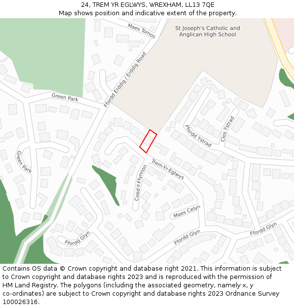 24, TREM YR EGLWYS, WREXHAM, LL13 7QE: Location map and indicative extent of plot