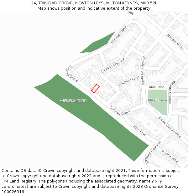 24, TRINIDAD GROVE, NEWTON LEYS, MILTON KEYNES, MK3 5PL: Location map and indicative extent of plot