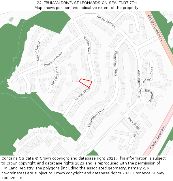 24, TRUMAN DRIVE, ST LEONARDS-ON-SEA, TN37 7TH: Location map and indicative extent of plot