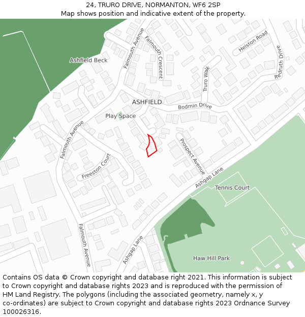 24, TRURO DRIVE, NORMANTON, WF6 2SP: Location map and indicative extent of plot