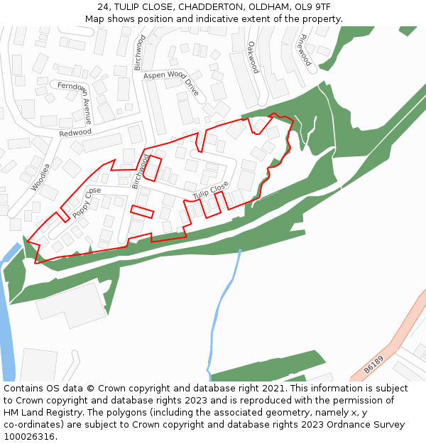 24, TULIP CLOSE, CHADDERTON, OLDHAM, OL9 9TF: Location map and indicative extent of plot