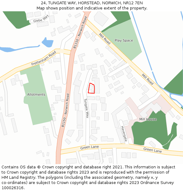 24, TUNGATE WAY, HORSTEAD, NORWICH, NR12 7EN: Location map and indicative extent of plot