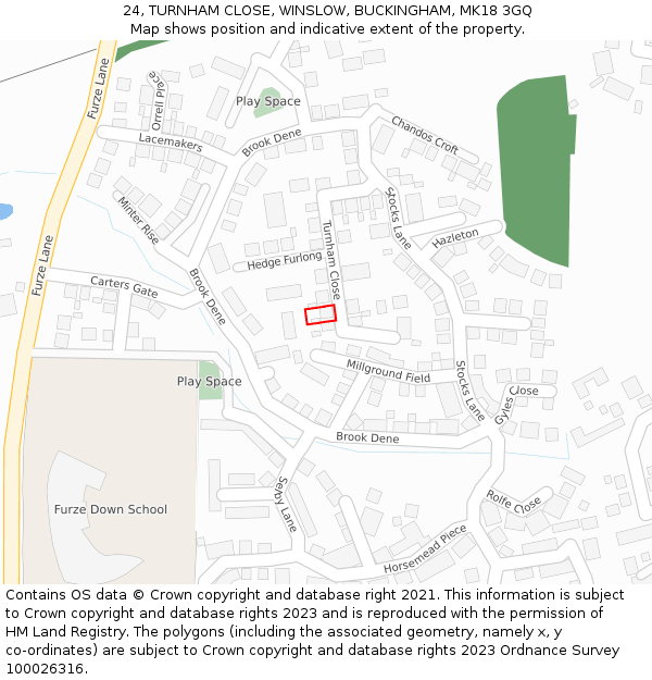 24, TURNHAM CLOSE, WINSLOW, BUCKINGHAM, MK18 3GQ: Location map and indicative extent of plot