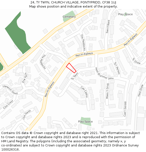 24, TY TWYN, CHURCH VILLAGE, PONTYPRIDD, CF38 1UJ: Location map and indicative extent of plot