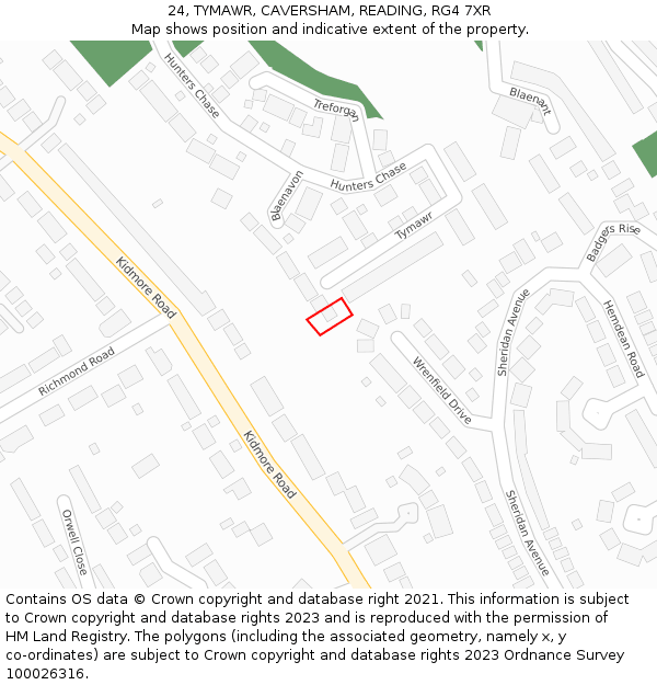 24, TYMAWR, CAVERSHAM, READING, RG4 7XR: Location map and indicative extent of plot