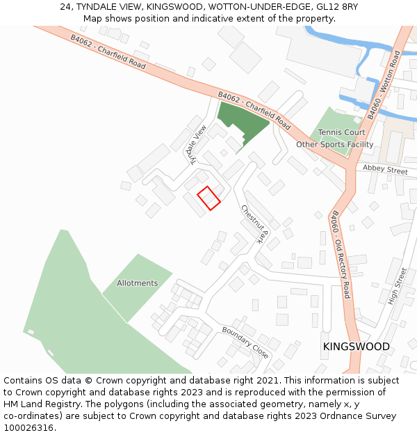 24, TYNDALE VIEW, KINGSWOOD, WOTTON-UNDER-EDGE, GL12 8RY: Location map and indicative extent of plot