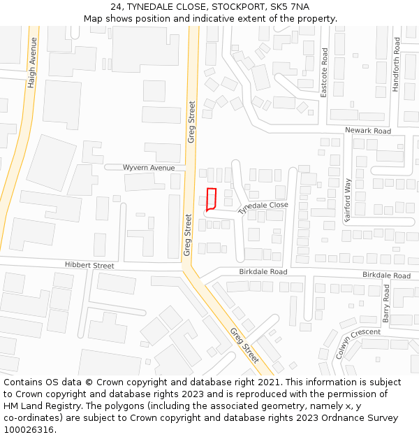 24, TYNEDALE CLOSE, STOCKPORT, SK5 7NA: Location map and indicative extent of plot