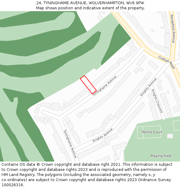 24, TYNINGHAME AVENUE, WOLVERHAMPTON, WV6 9PW: Location map and indicative extent of plot