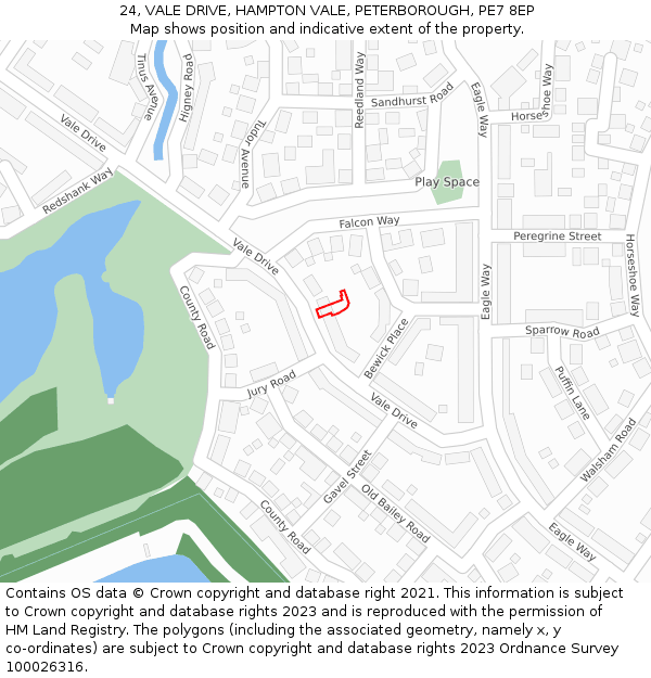 24, VALE DRIVE, HAMPTON VALE, PETERBOROUGH, PE7 8EP: Location map and indicative extent of plot