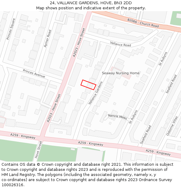 24, VALLANCE GARDENS, HOVE, BN3 2DD: Location map and indicative extent of plot