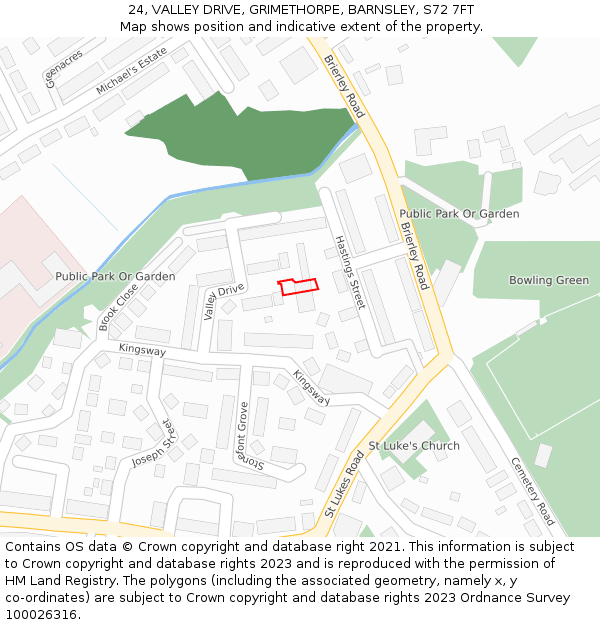 24, VALLEY DRIVE, GRIMETHORPE, BARNSLEY, S72 7FT: Location map and indicative extent of plot