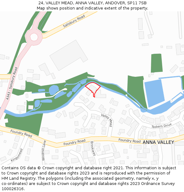 24, VALLEY MEAD, ANNA VALLEY, ANDOVER, SP11 7SB: Location map and indicative extent of plot