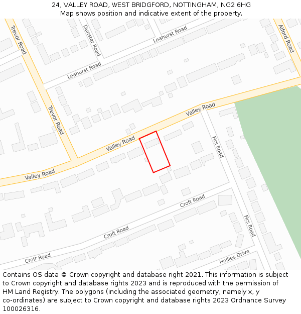 24, VALLEY ROAD, WEST BRIDGFORD, NOTTINGHAM, NG2 6HG: Location map and indicative extent of plot