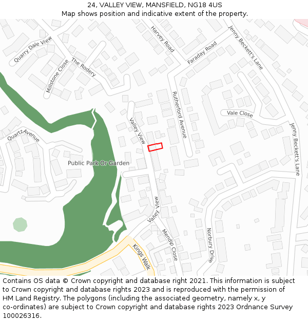 24, VALLEY VIEW, MANSFIELD, NG18 4US: Location map and indicative extent of plot