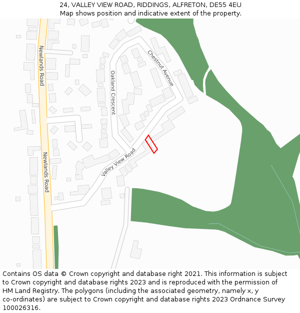 24, VALLEY VIEW ROAD, RIDDINGS, ALFRETON, DE55 4EU: Location map and indicative extent of plot