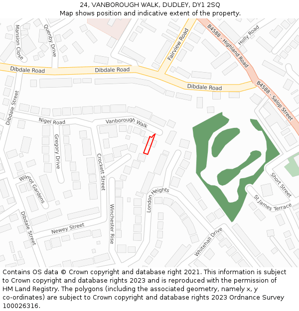 24, VANBOROUGH WALK, DUDLEY, DY1 2SQ: Location map and indicative extent of plot