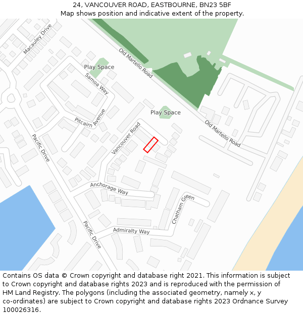 24, VANCOUVER ROAD, EASTBOURNE, BN23 5BF: Location map and indicative extent of plot