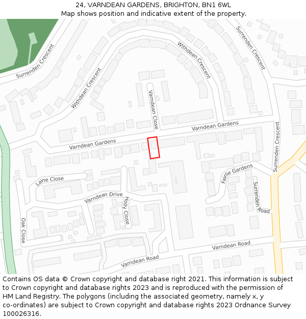 24, VARNDEAN GARDENS, BRIGHTON, BN1 6WL: Location map and indicative extent of plot