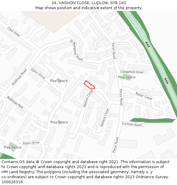 24, VASHON CLOSE, LUDLOW, SY8 1XG: Location map and indicative extent of plot