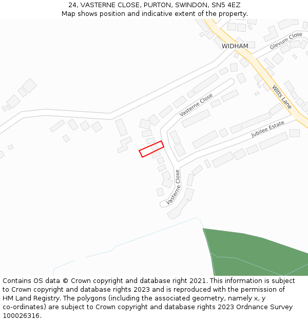 24, VASTERNE CLOSE, PURTON, SWINDON, SN5 4EZ: Location map and indicative extent of plot