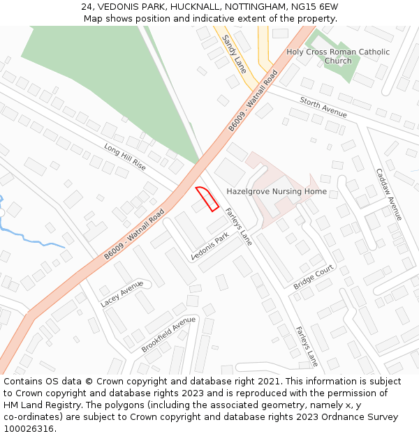 24, VEDONIS PARK, HUCKNALL, NOTTINGHAM, NG15 6EW: Location map and indicative extent of plot