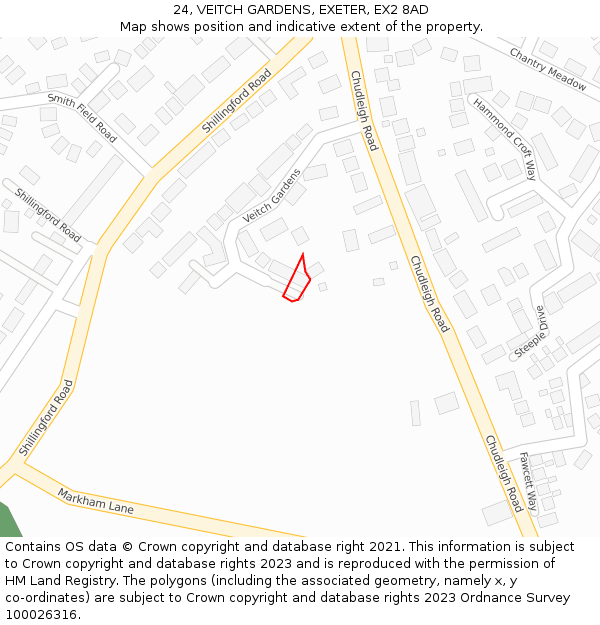 24, VEITCH GARDENS, EXETER, EX2 8AD: Location map and indicative extent of plot
