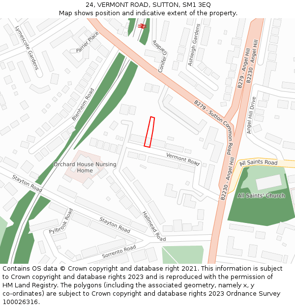 24, VERMONT ROAD, SUTTON, SM1 3EQ: Location map and indicative extent of plot