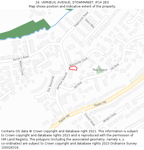 24, VERNEUIL AVENUE, STOWMARKET, IP14 2EG: Location map and indicative extent of plot