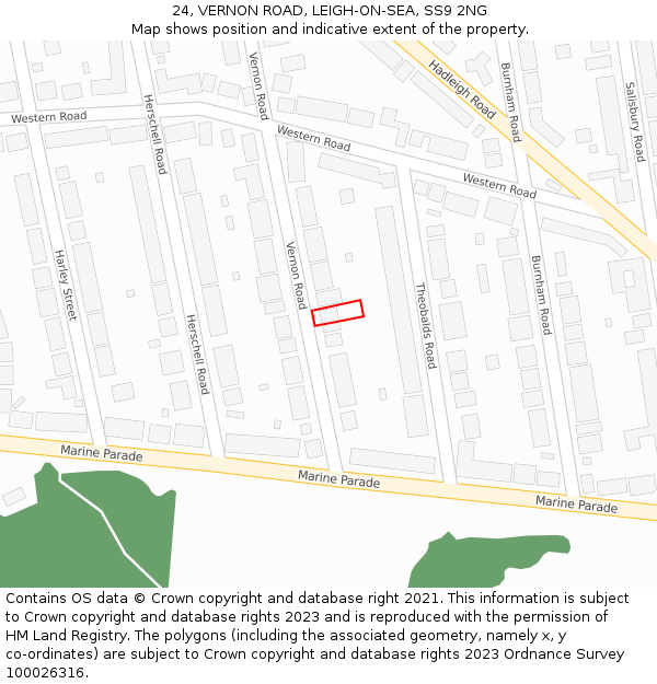 24, VERNON ROAD, LEIGH-ON-SEA, SS9 2NG: Location map and indicative extent of plot