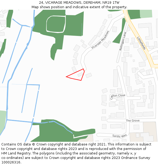 24, VICARAGE MEADOWS, DEREHAM, NR19 1TW: Location map and indicative extent of plot