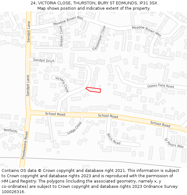 24, VICTORIA CLOSE, THURSTON, BURY ST EDMUNDS, IP31 3SX: Location map and indicative extent of plot