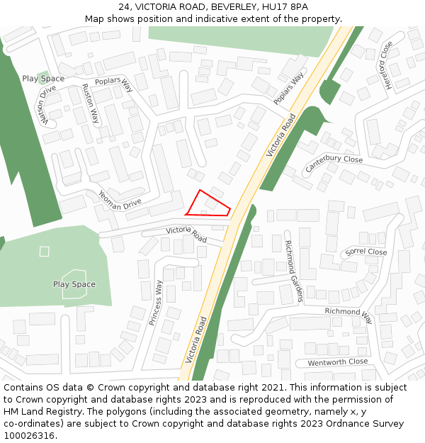 24, VICTORIA ROAD, BEVERLEY, HU17 8PA: Location map and indicative extent of plot