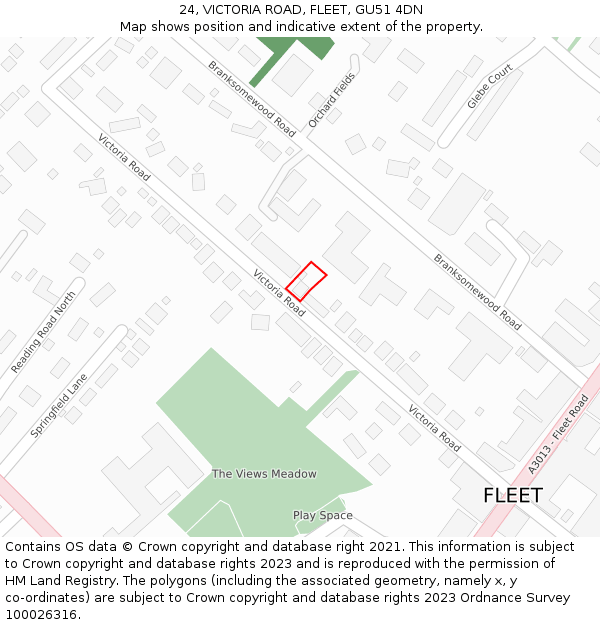 24, VICTORIA ROAD, FLEET, GU51 4DN: Location map and indicative extent of plot