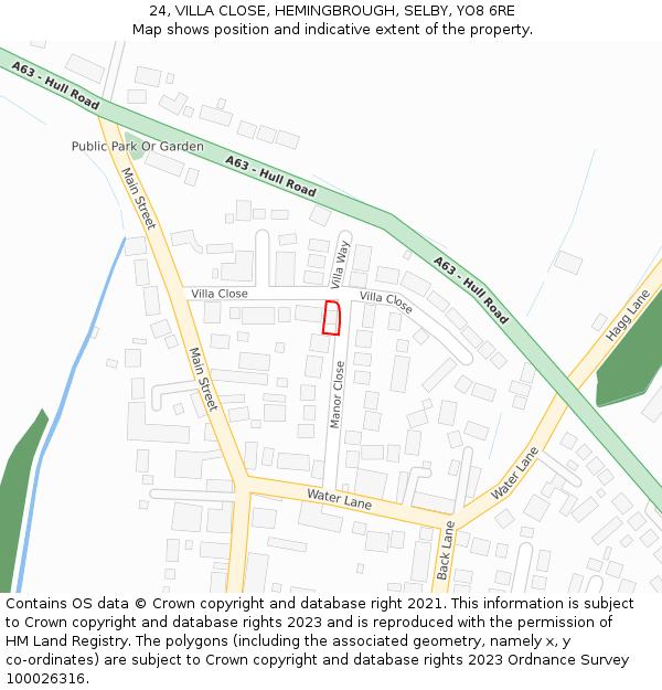 24, VILLA CLOSE, HEMINGBROUGH, SELBY, YO8 6RE: Location map and indicative extent of plot