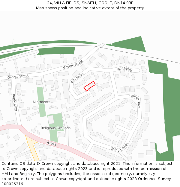 24, VILLA FIELDS, SNAITH, GOOLE, DN14 9RP: Location map and indicative extent of plot