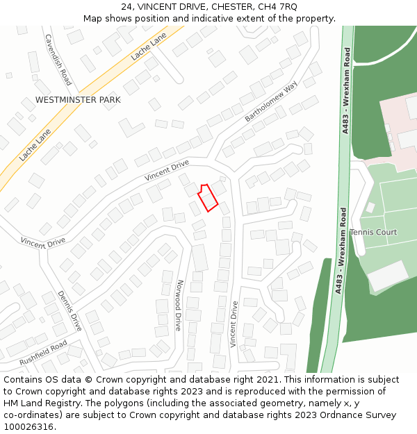24, VINCENT DRIVE, CHESTER, CH4 7RQ: Location map and indicative extent of plot