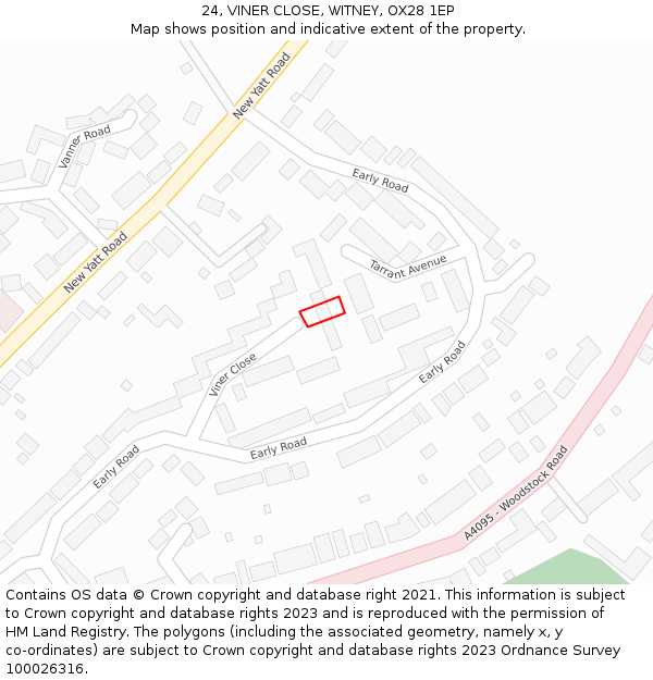 24, VINER CLOSE, WITNEY, OX28 1EP: Location map and indicative extent of plot