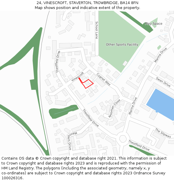 24, VINESCROFT, STAVERTON, TROWBRIDGE, BA14 8FN: Location map and indicative extent of plot