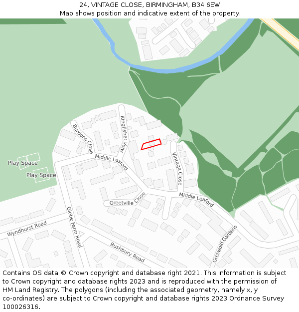 24, VINTAGE CLOSE, BIRMINGHAM, B34 6EW: Location map and indicative extent of plot