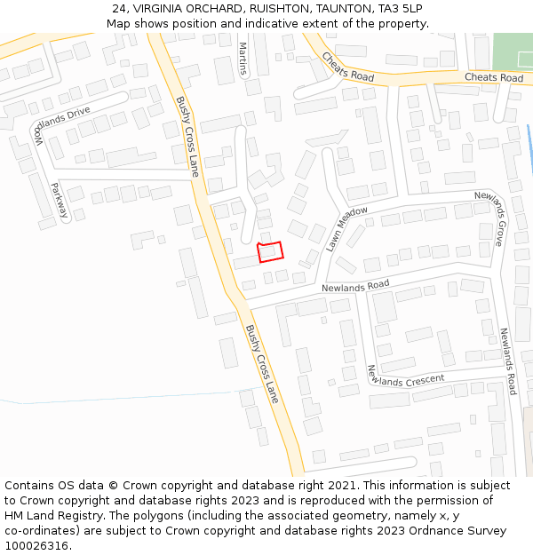 24, VIRGINIA ORCHARD, RUISHTON, TAUNTON, TA3 5LP: Location map and indicative extent of plot