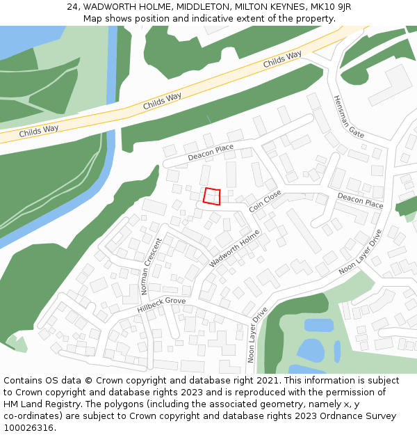 24, WADWORTH HOLME, MIDDLETON, MILTON KEYNES, MK10 9JR: Location map and indicative extent of plot