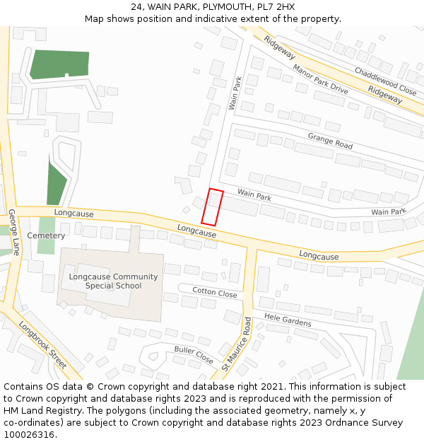 24, WAIN PARK, PLYMOUTH, PL7 2HX: Location map and indicative extent of plot