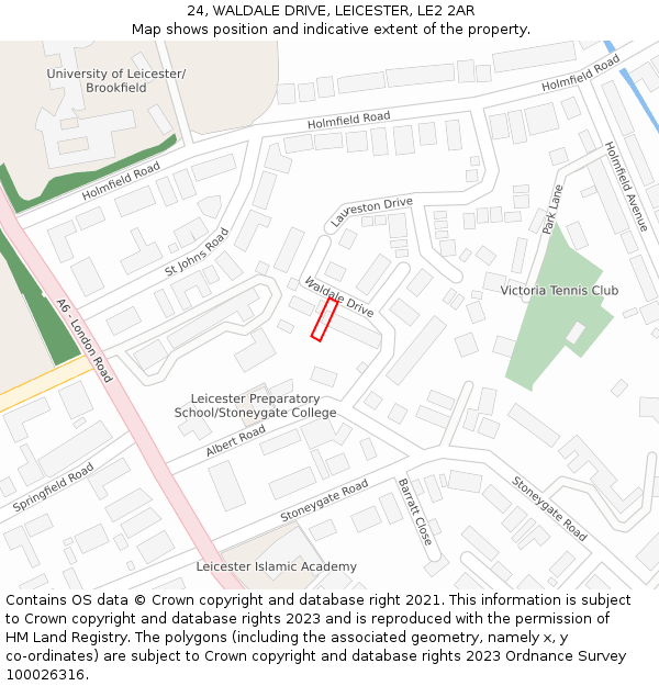 24, WALDALE DRIVE, LEICESTER, LE2 2AR: Location map and indicative extent of plot